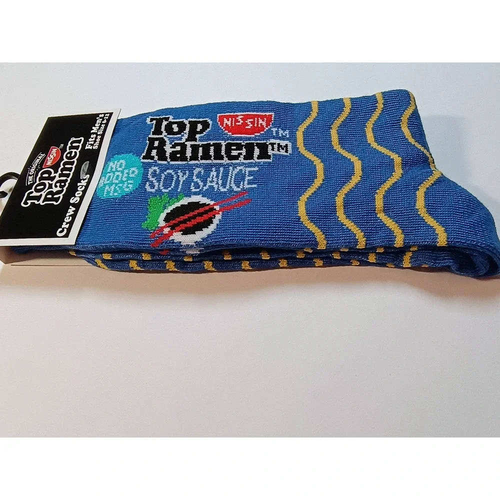 The Original Top Ramen Nissin Crew Socks Mens Shoe Size 6-12 Blue Yellow Noodles